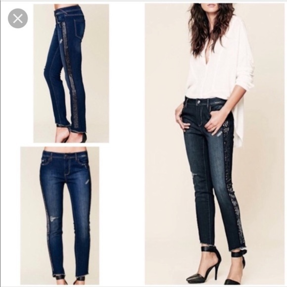 Free People Denim - 🍑SOLD Free People solstice beaded skinny ankle jeans